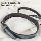 Hundehalsband- & Leinen-Set – Veganes Leder Blaugrau & Anthrazitgrau