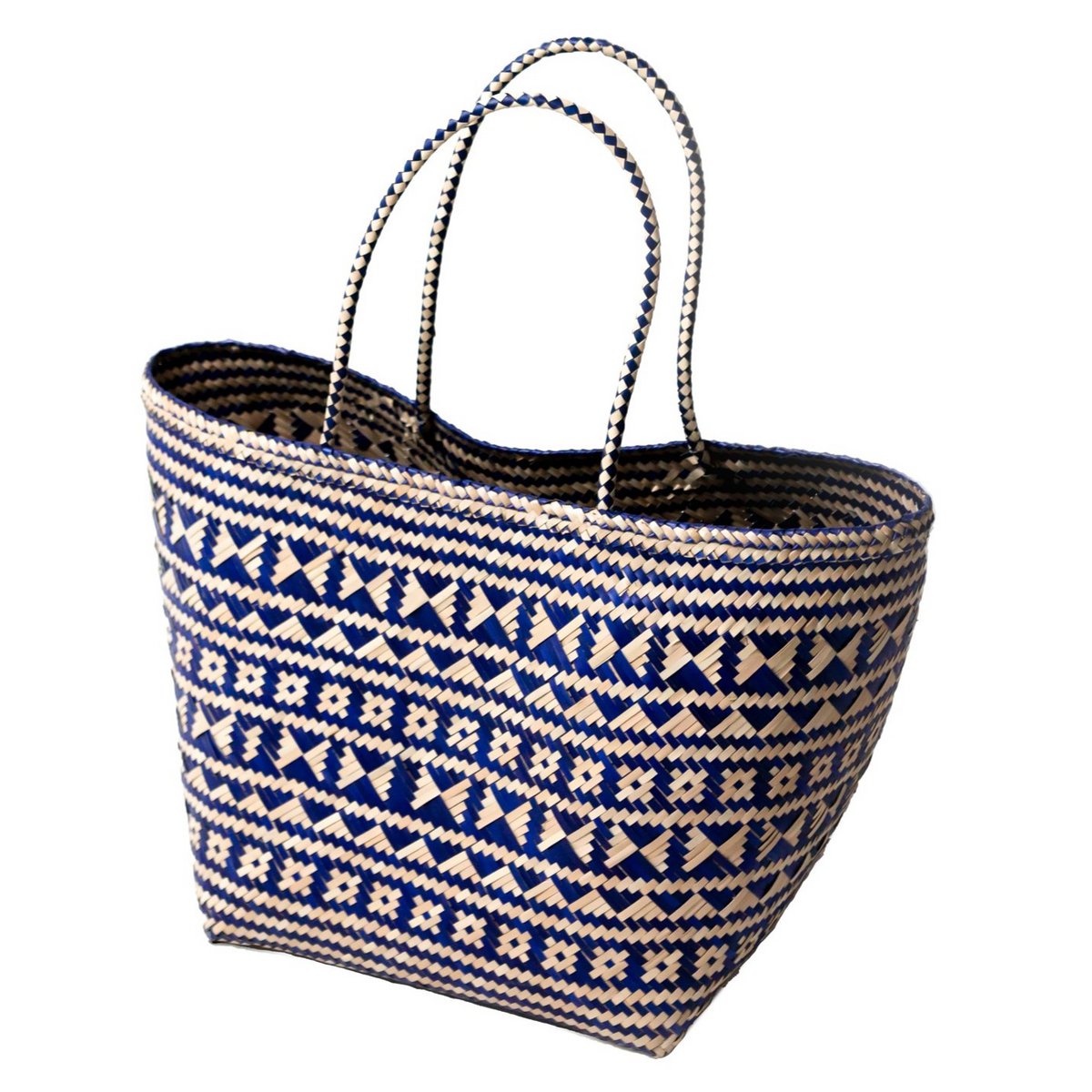 Blaue Rattan-Einkaufstasche – Strandtasche