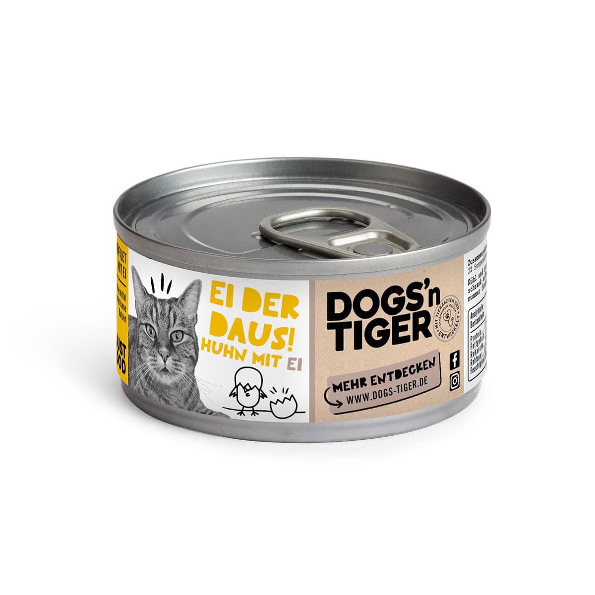 Dogs’n Tiger Adult Premium Katzenfutter, Nassfutter, Getreidefrei, Ei der Daus!, Huhn & Ei