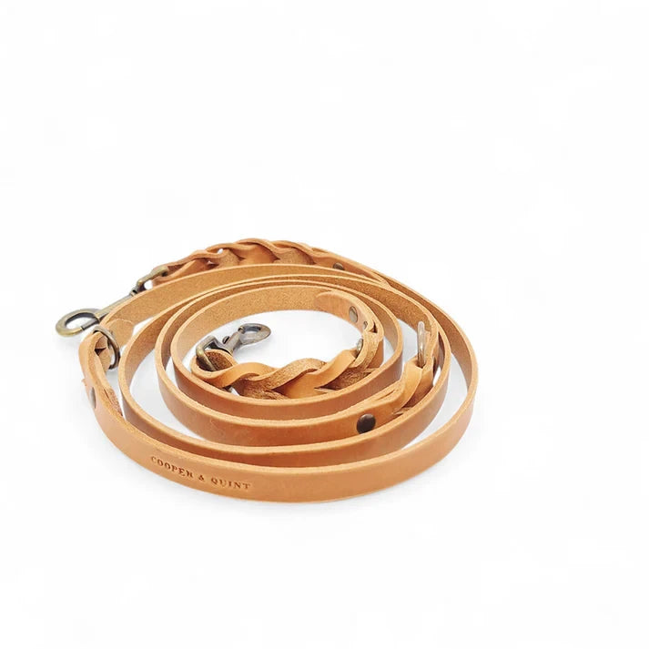 Verstellbares verdrehtes Hundehalsband aus Leder – Camel (Cognac)