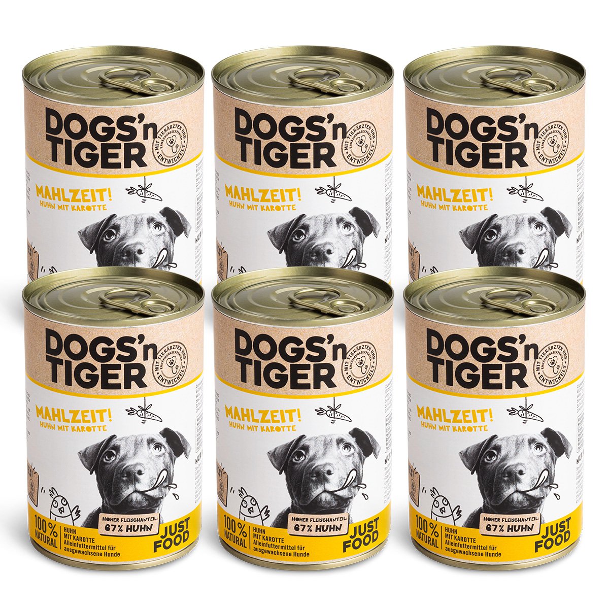 Dogs’n Tiger Adult Premium Hundefutter, Nassfutter, Getreidefrei, Mahlzeit, Huhn & Karotte