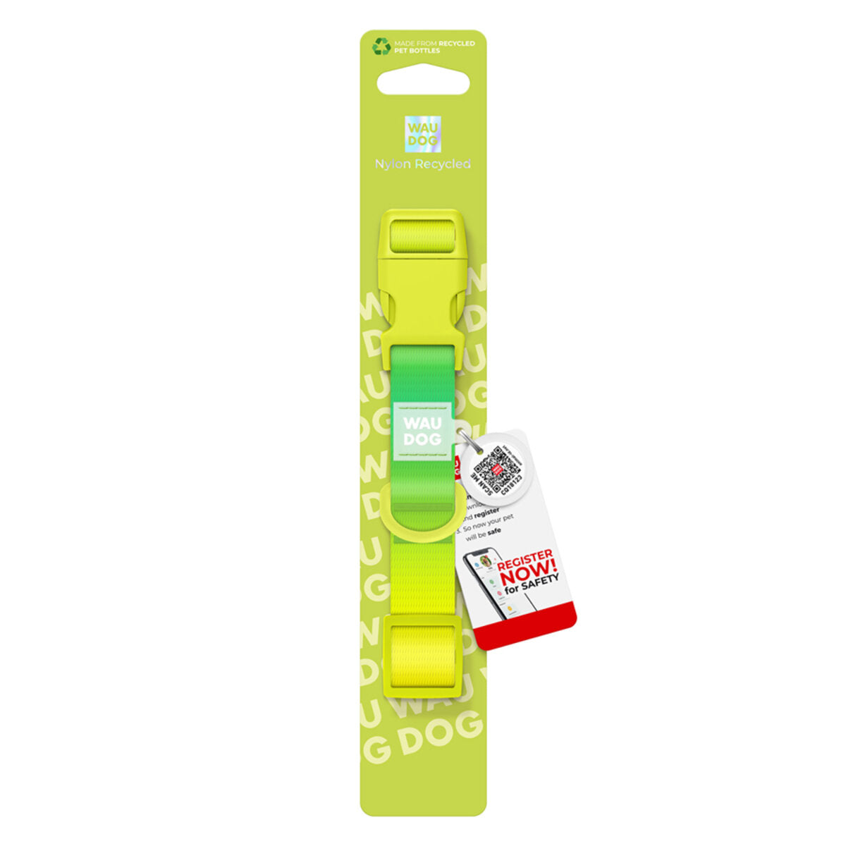 WAUDOG Nylon Dog Collar with QR Passport - Gradient - Light green