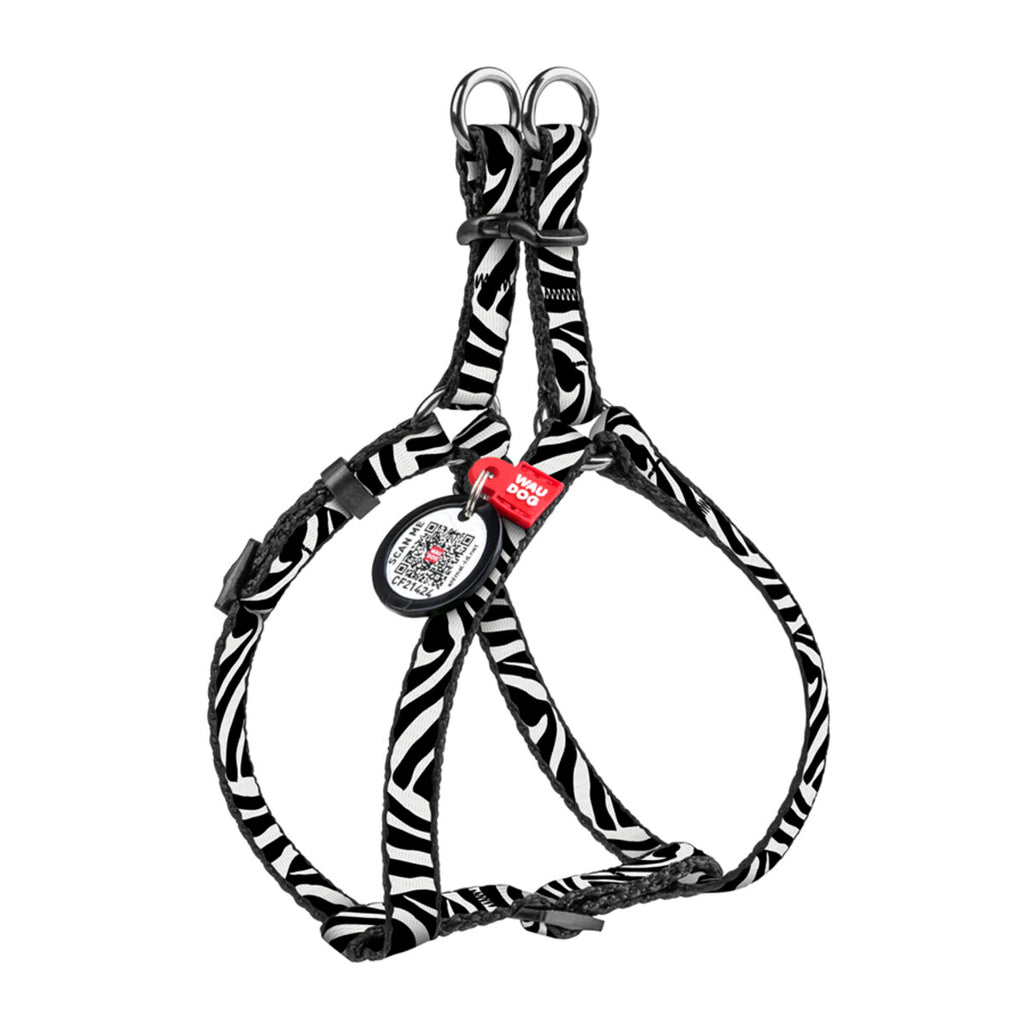 WAUDOG Nylon Dog H-Harness with QR Passport - Zebra