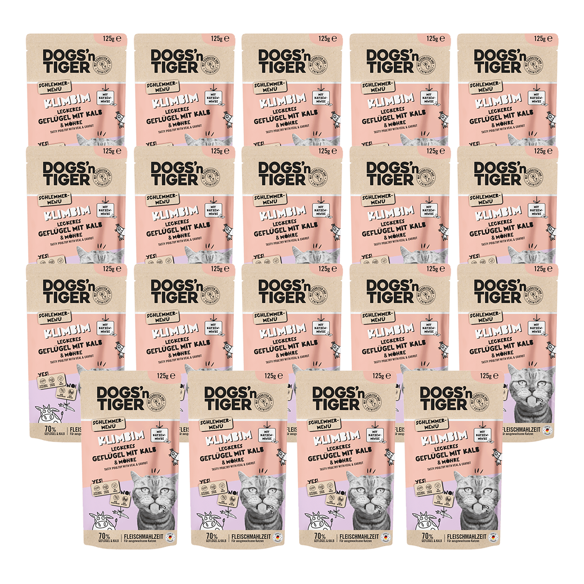 Adult Katzenfutter, Klimbim, Nassfutter für Katzen, Getreidefrei, Geflügel, Kalb mit Karotte