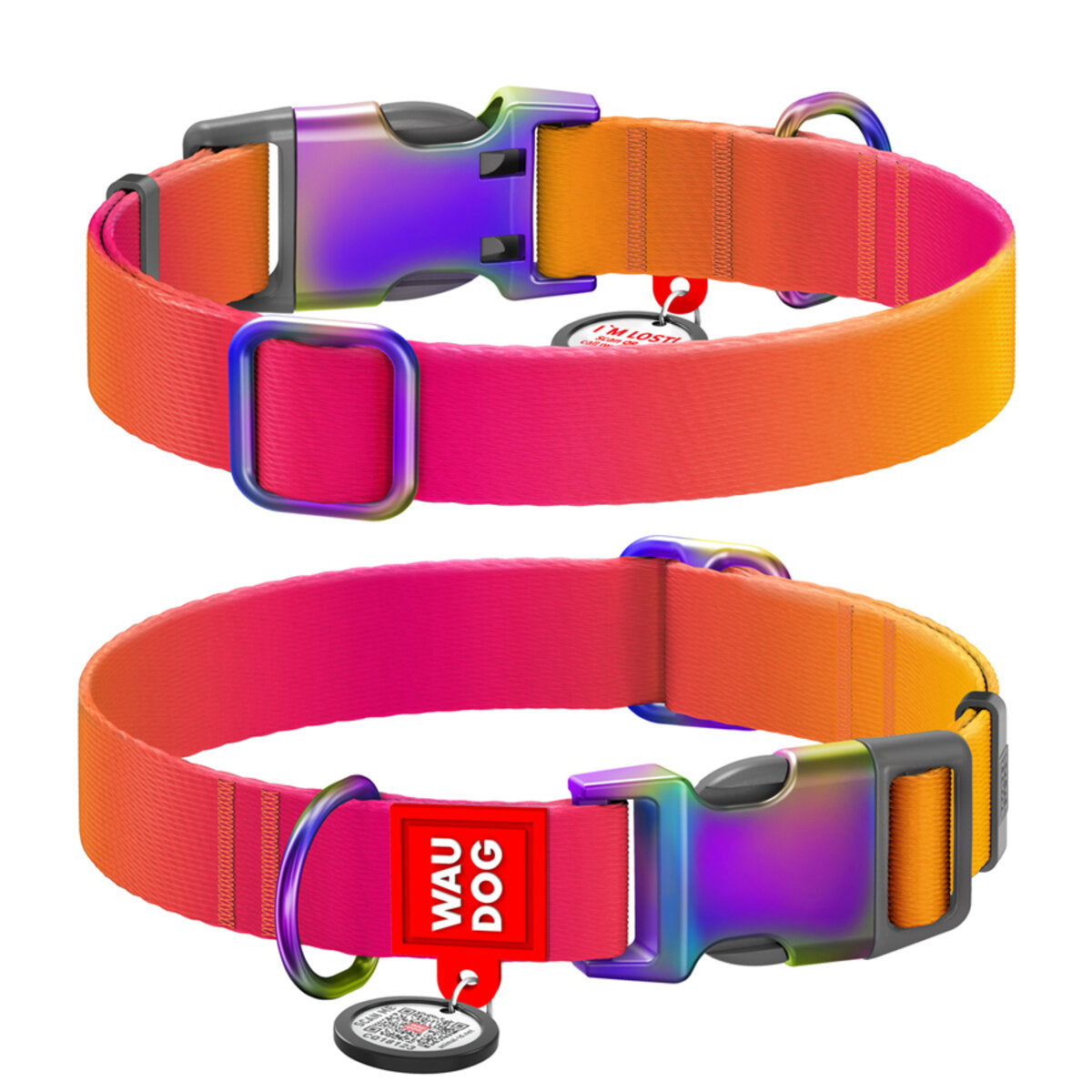 WAUDOG Nylon Dog Collar with QR Passport - Gradient - Orange