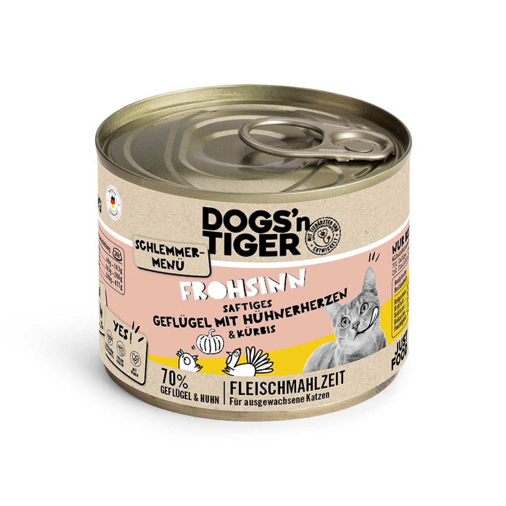 Dogs’n Tiger Adult, Katzenfutter, Frohsinn, Katzen Nassfutter, Getreidefrei, Geflügel & Kürbis