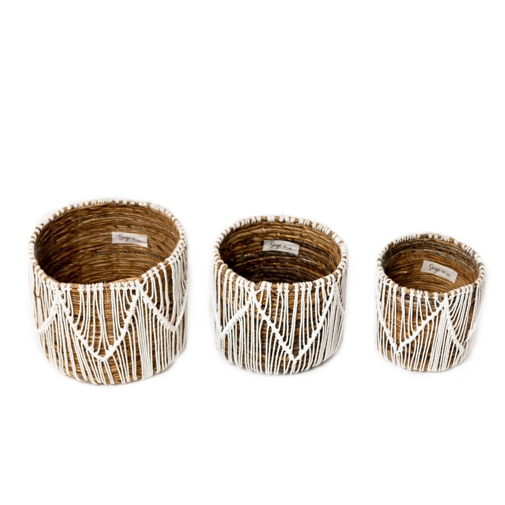 Kleiner Boho-Korb aus Seegras – Runder Pflanzen- und Blumenkorb
