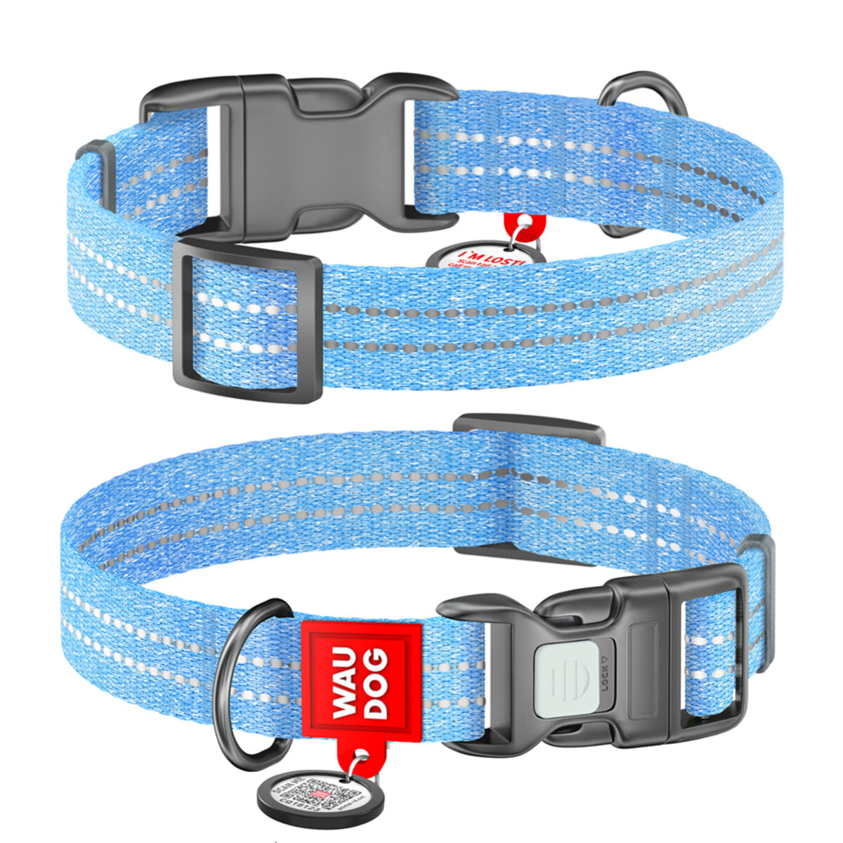WAUDOG Re-cotton Reflective Dog Collar with QR Passport - Blue