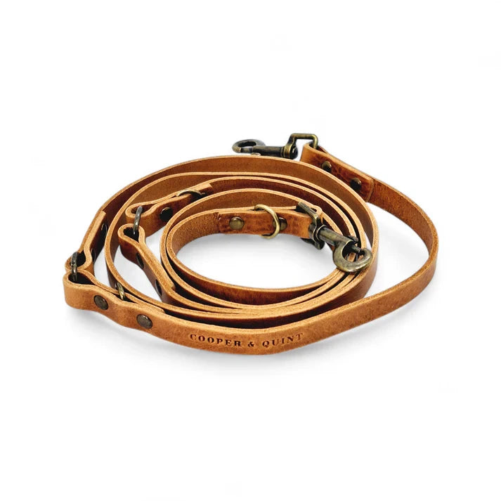 Verstellbare Hundeleine aus Leder – Camel