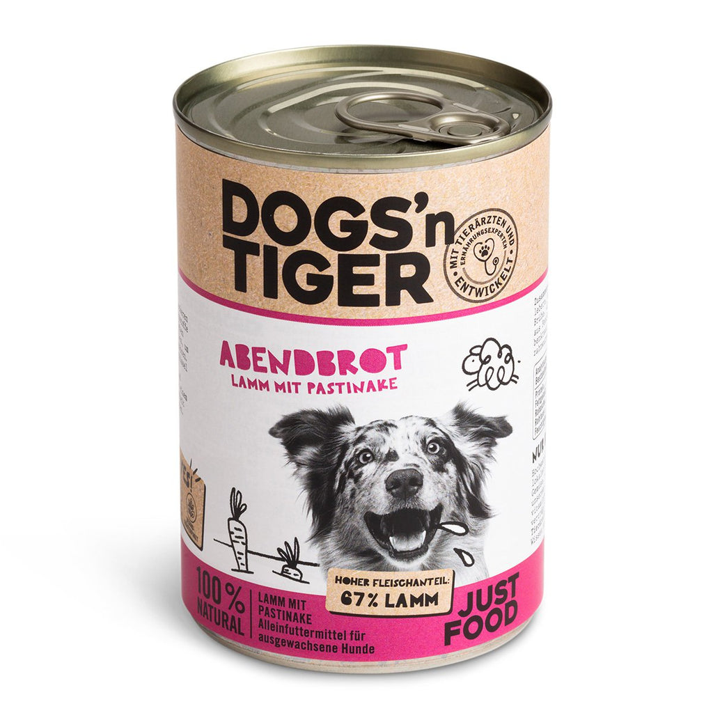 Dogs’n Tiger Adult Premium Hundefutter, Abendbrot, Nassfutter, Getreidefrei, Lamm, Pastinake & Gesund-Kräuterpaket