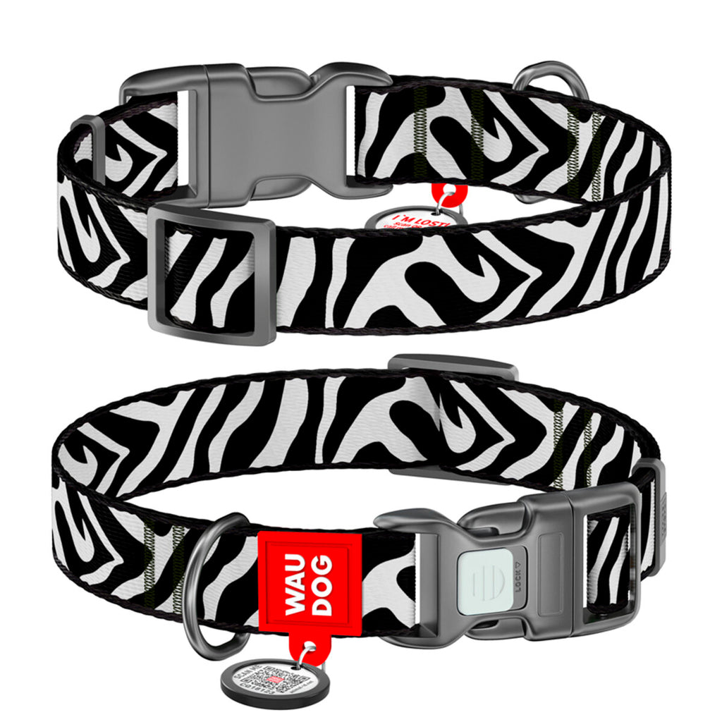 WAUDOG Nylon Dog Collar with QR Passport - Zebra