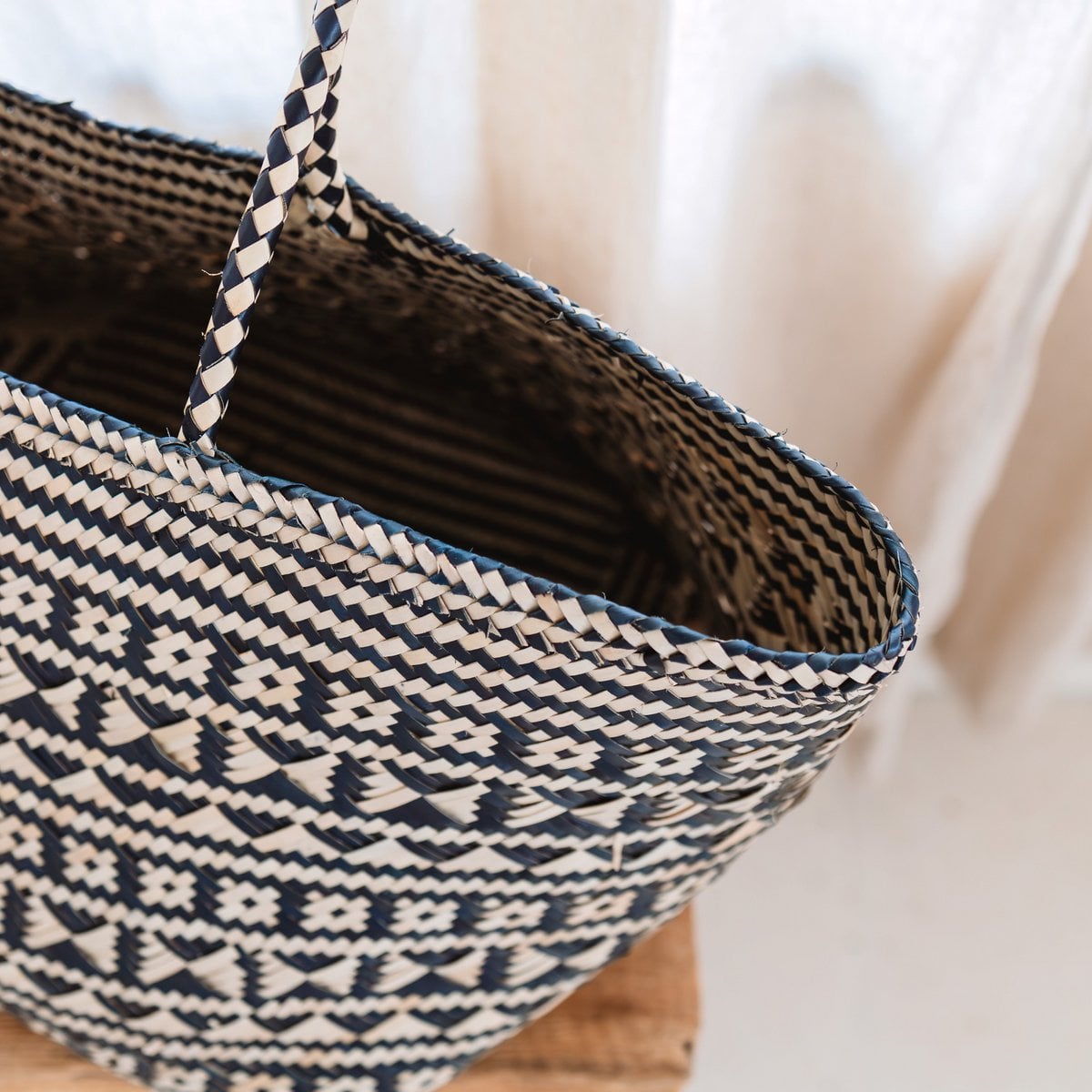 Boho Schultertasche aus Seegras KIDUL – handgewebte Strandtasche, Einkaufstasche, Natur-Sommertasche