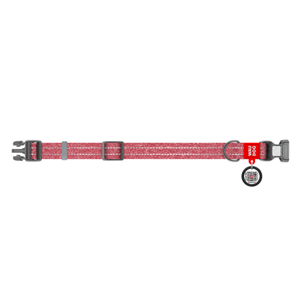 WAUDOG Re-cotton Reflective Dog Collar with QR Passport - Red