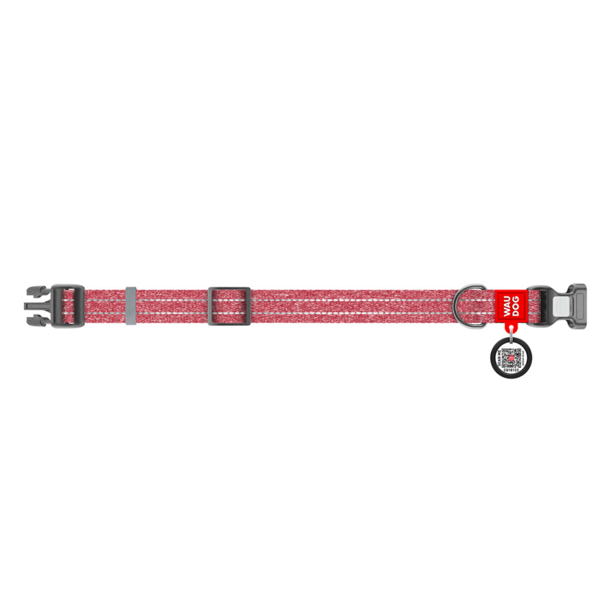 WAUDOG Re-cotton Reflective Dog Collar with QR Passport - Red