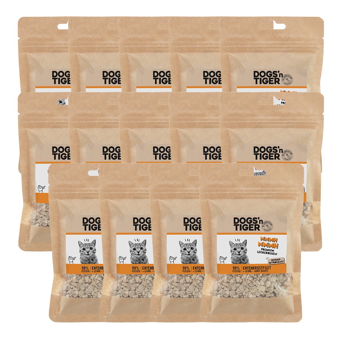 Dogs’n Tiger Adult Katzen Snacks , Leckerlies, 99% gefriergetrocknetes Entenbrustfilet