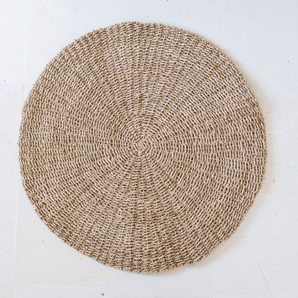 Alfombra Redonda de Hierba Marina – Tejida a Mano Estilo Boho Natural (2 Tamaños, 100/120 cm)