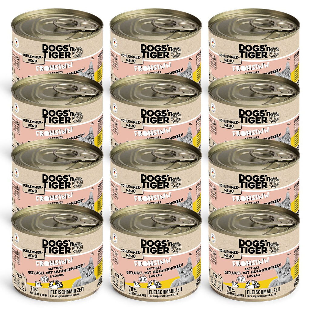 Dogs’n Tiger Adult, Katzenfutter, Frohsinn, Katzen Nassfutter, Getreidefrei, Geflügel & Kürbis