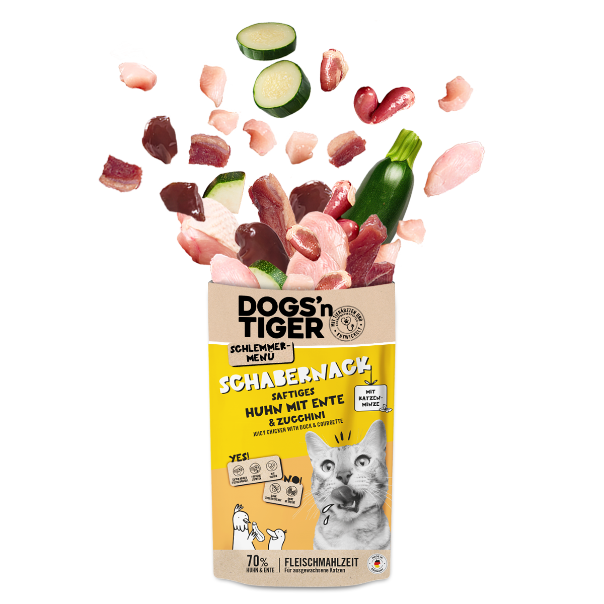 Adult Katzenfutter, Schabernack, Nassfutter, Getreidefrei, Huhn, Ente & Zucchini