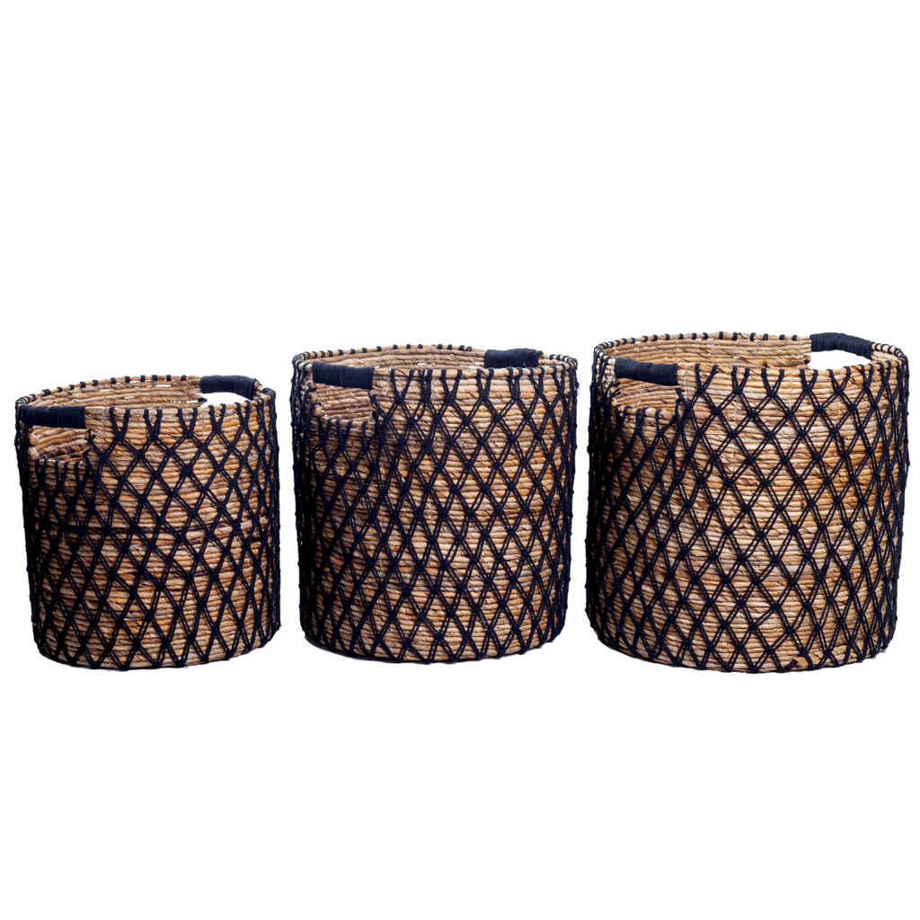 Cesta de almacenamiento de fibra de plátano negra – Cesta para ropa sucia y plantas (3 tamaños)