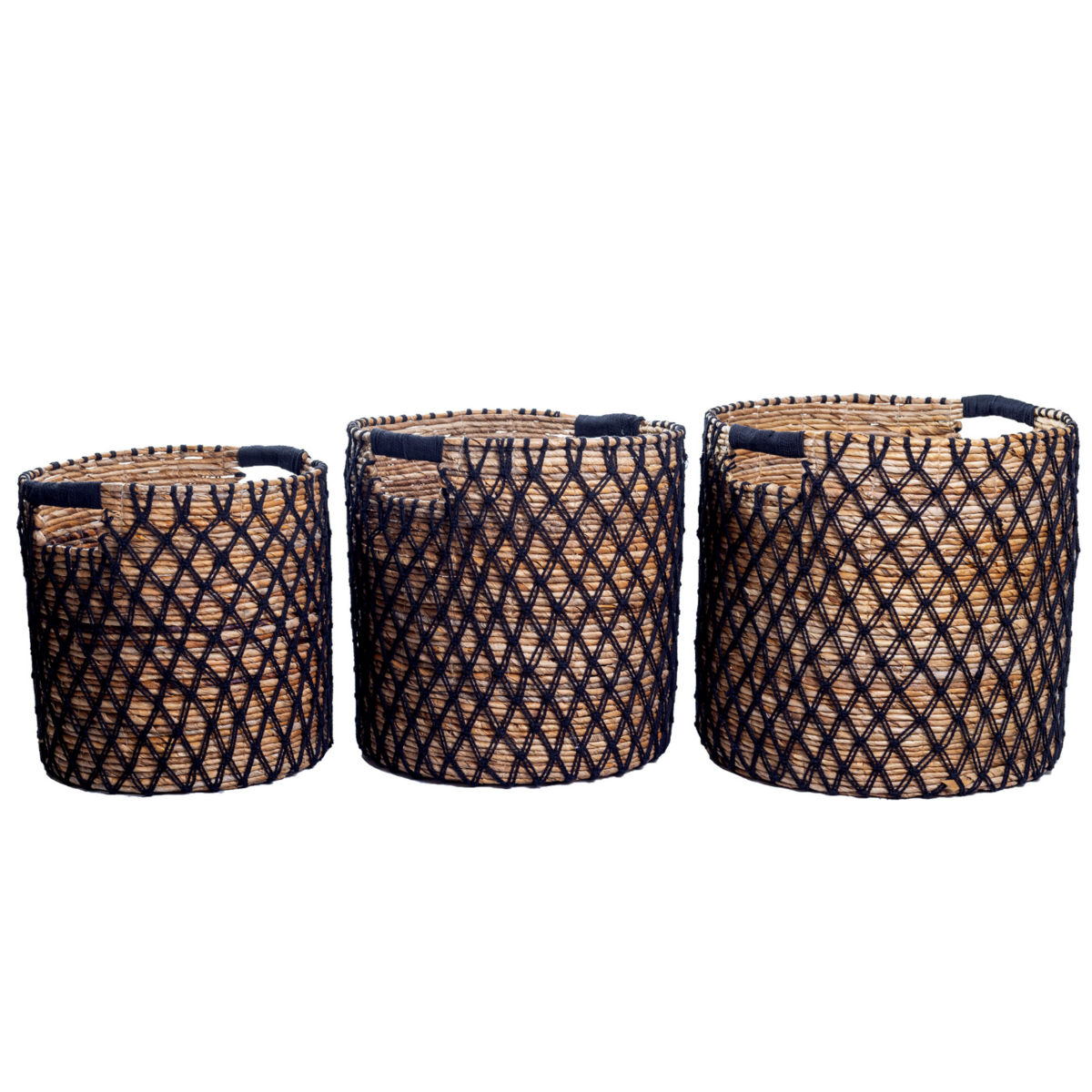 Cesta de almacenamiento de fibra de plátano negra – Cesta para ropa sucia y plantas (3 tamaños)
