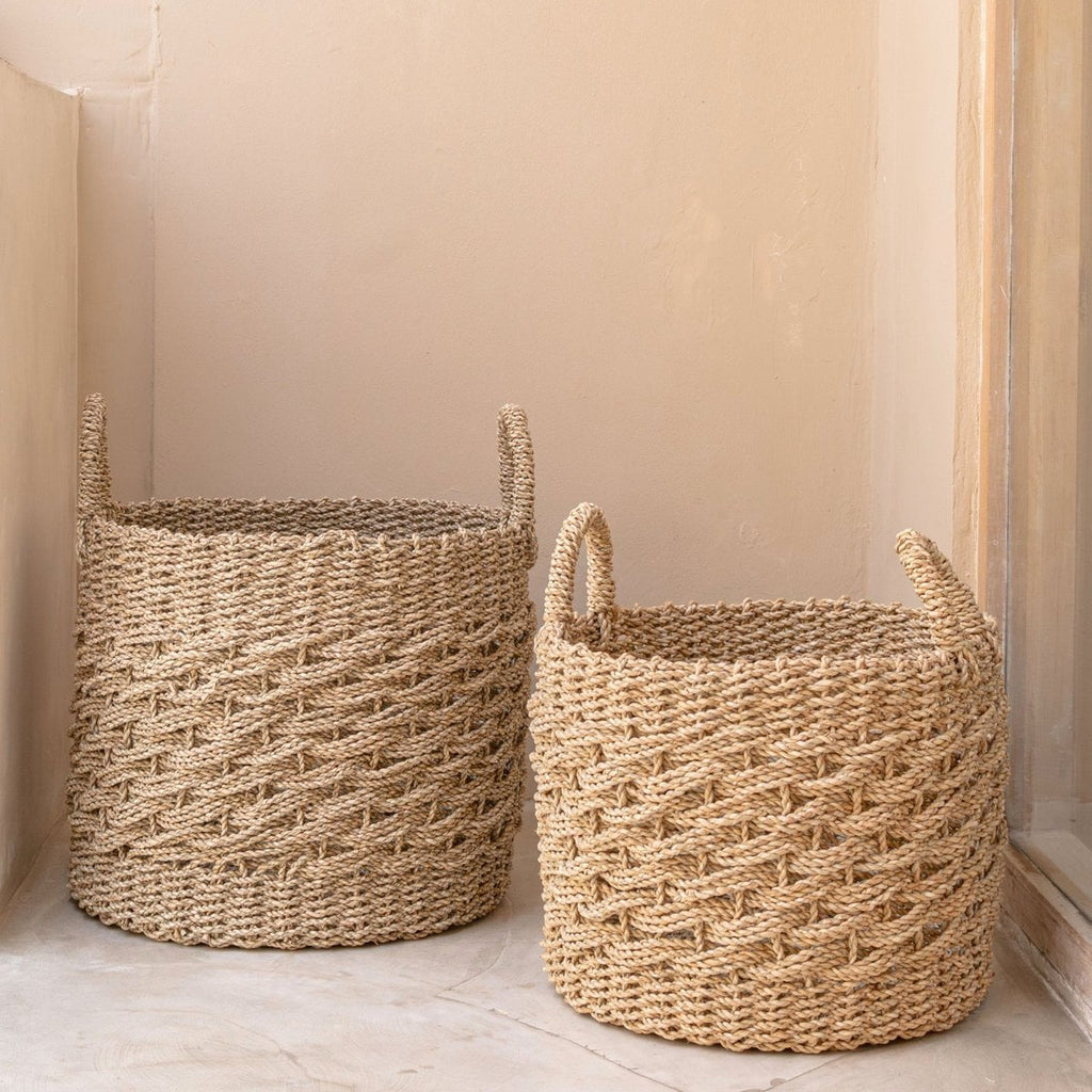Cesta Grande de Almacenamiento de Fibra Natural Tejida – Cesto Redondo de Lavandería y Decorativo (2 Tamaños)