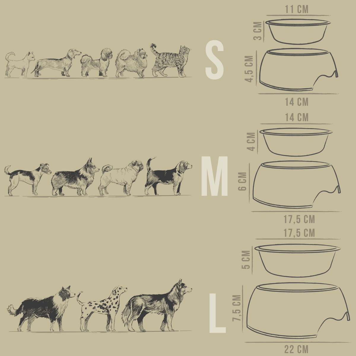 Futternapf-Set – 2-teilig (S/M/L) Taupe