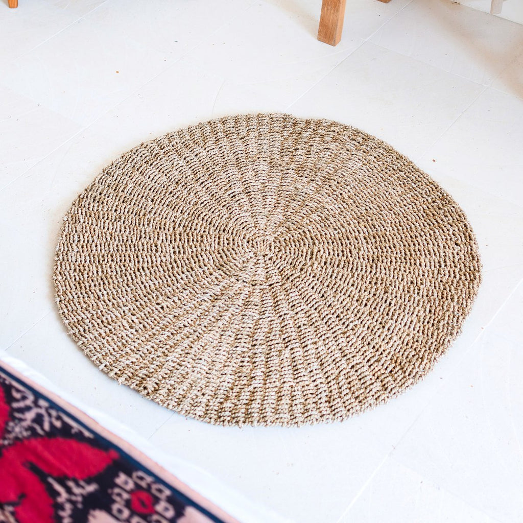 Alfombra Redonda de Hierba Marina – Tejida a Mano Estilo Boho Natural (2 Tamaños, 100/120 cm)