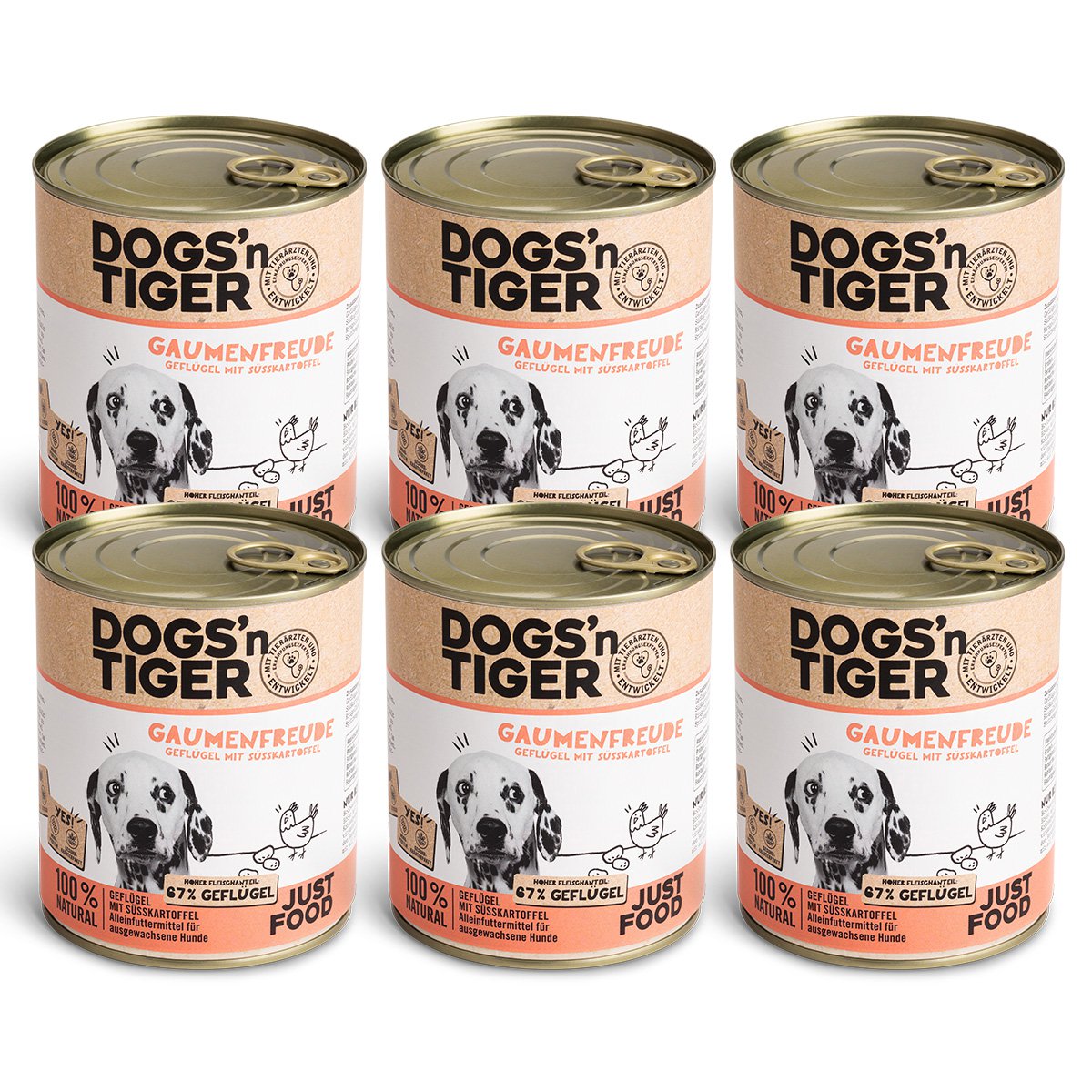 Dogs’n Tiger Adult Premium Hundefutter, Nassfutter, Getreidefrei, Gaumenfreude, Geflügel & Süßkartoffel