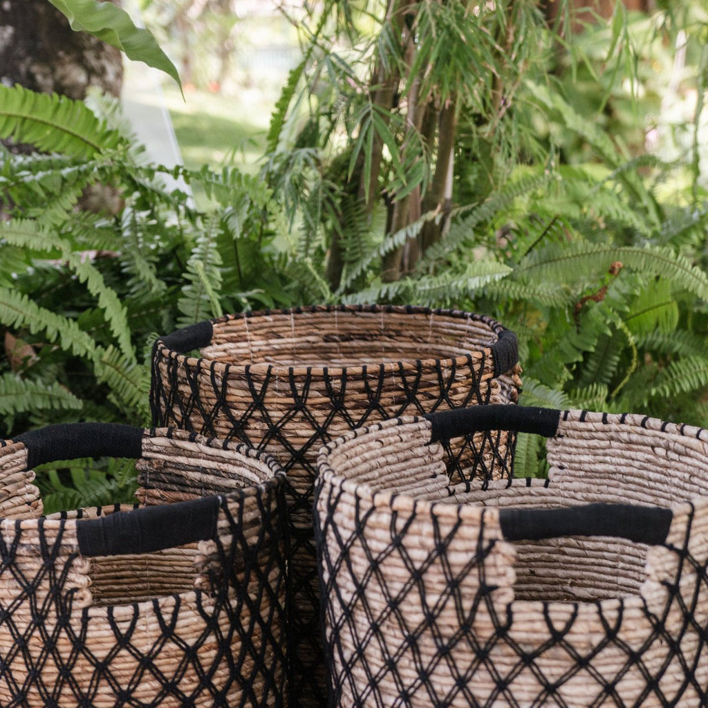 Cesta de almacenamiento de fibra de plátano negra – Cesta para ropa sucia y plantas (3 tamaños)