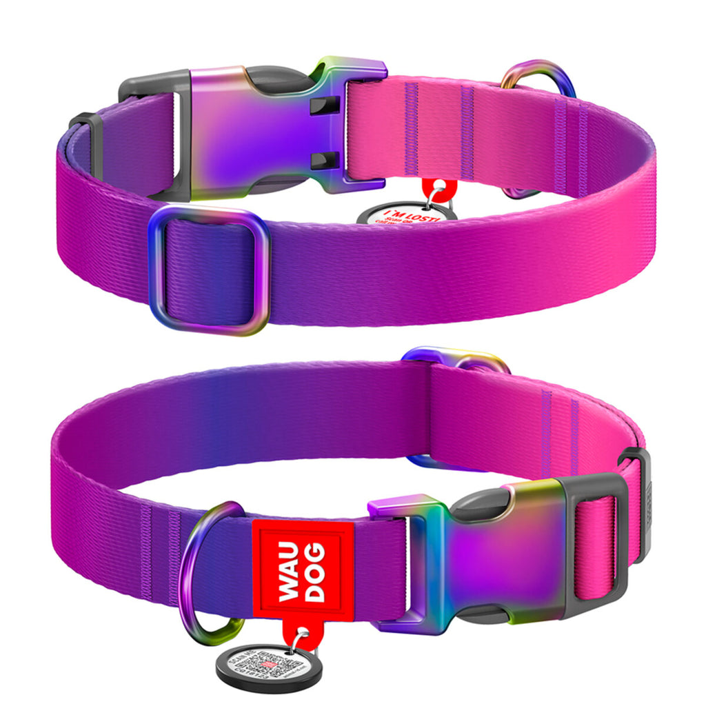 WAUDOG Nylon Dog Collar with QR Passport - Gradient - Purple