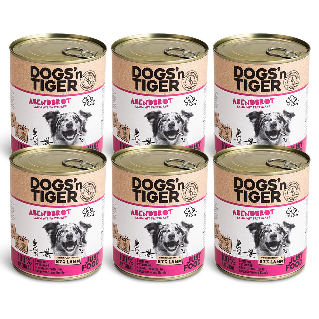 Dogs’n Tiger Adult Premium Hundefutter, Abendbrot, Nassfutter, Getreidefrei, Lamm, Pastinake & Gesund-Kräuterpaket
