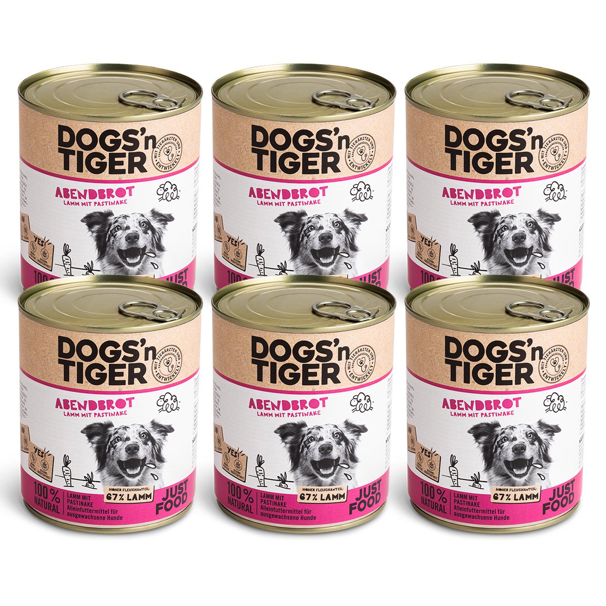 Dogs’n Tiger Adult Premium Hundefutter, Abendbrot, Nassfutter, Getreidefrei, Lamm, Pastinake & Gesund-Kräuterpaket