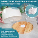 Ceramic drinking fountain for cats i bamboo base i induction