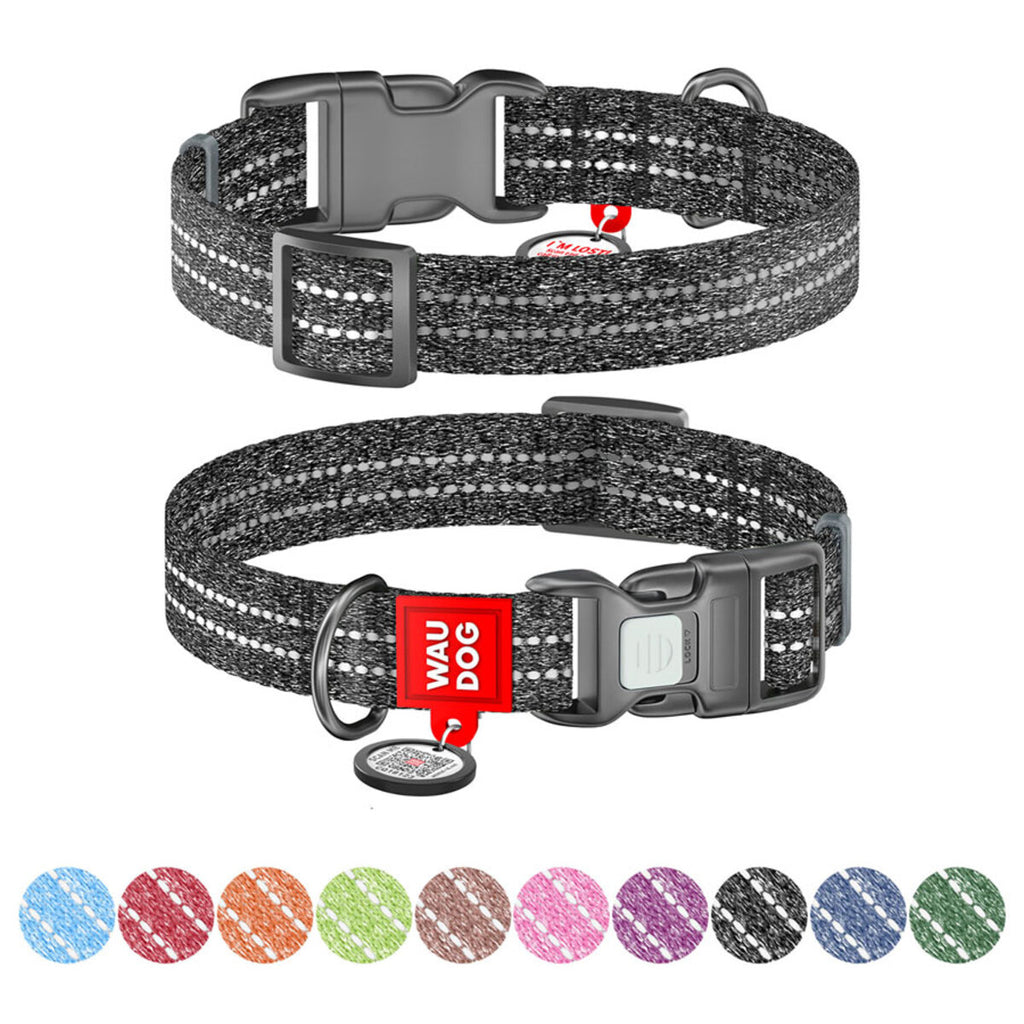 WAUDOG Re-cotton Reflective Dog Collar with QR Passport - Grey