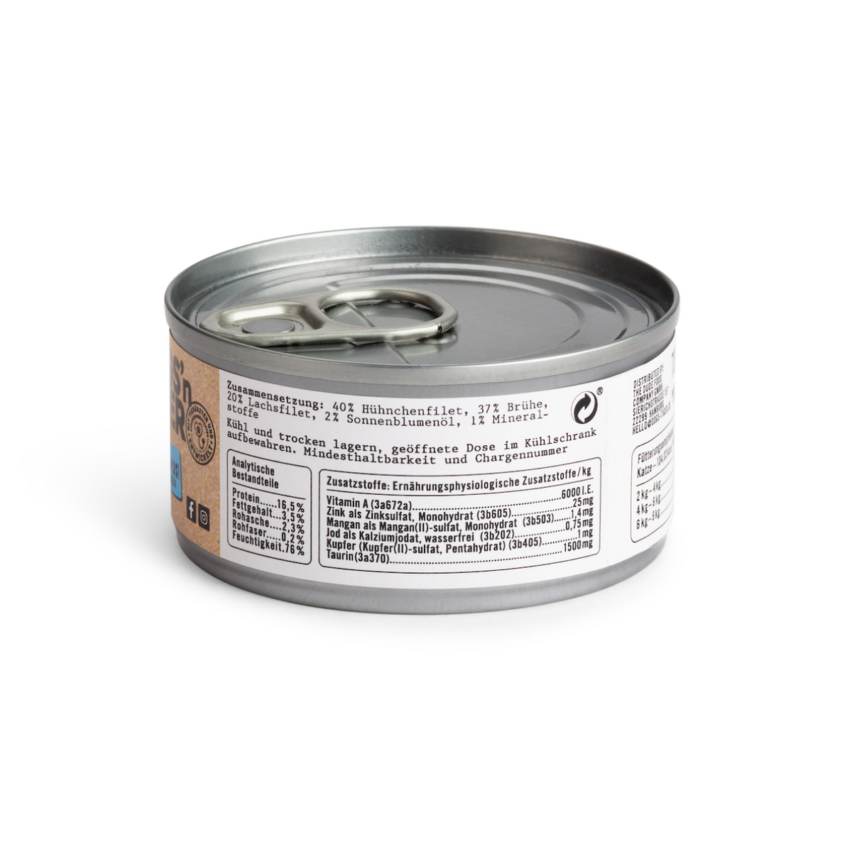 Dogs’n Tiger Adult, Premium Katzenfutter, Glück, Nassfutter, Getreidefrei, Huhn & Lachs