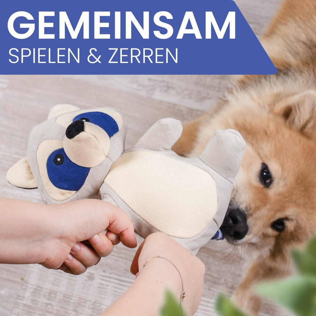 Peluche de perro con chirriador – Mapache