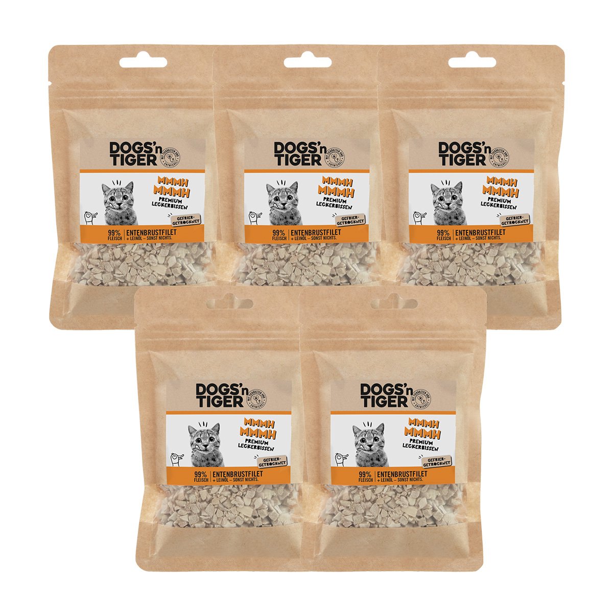 Dogs’n Tiger Adult Katzen Snacks , Leckerlies, 99% gefriergetrocknetes Entenbrustfilet