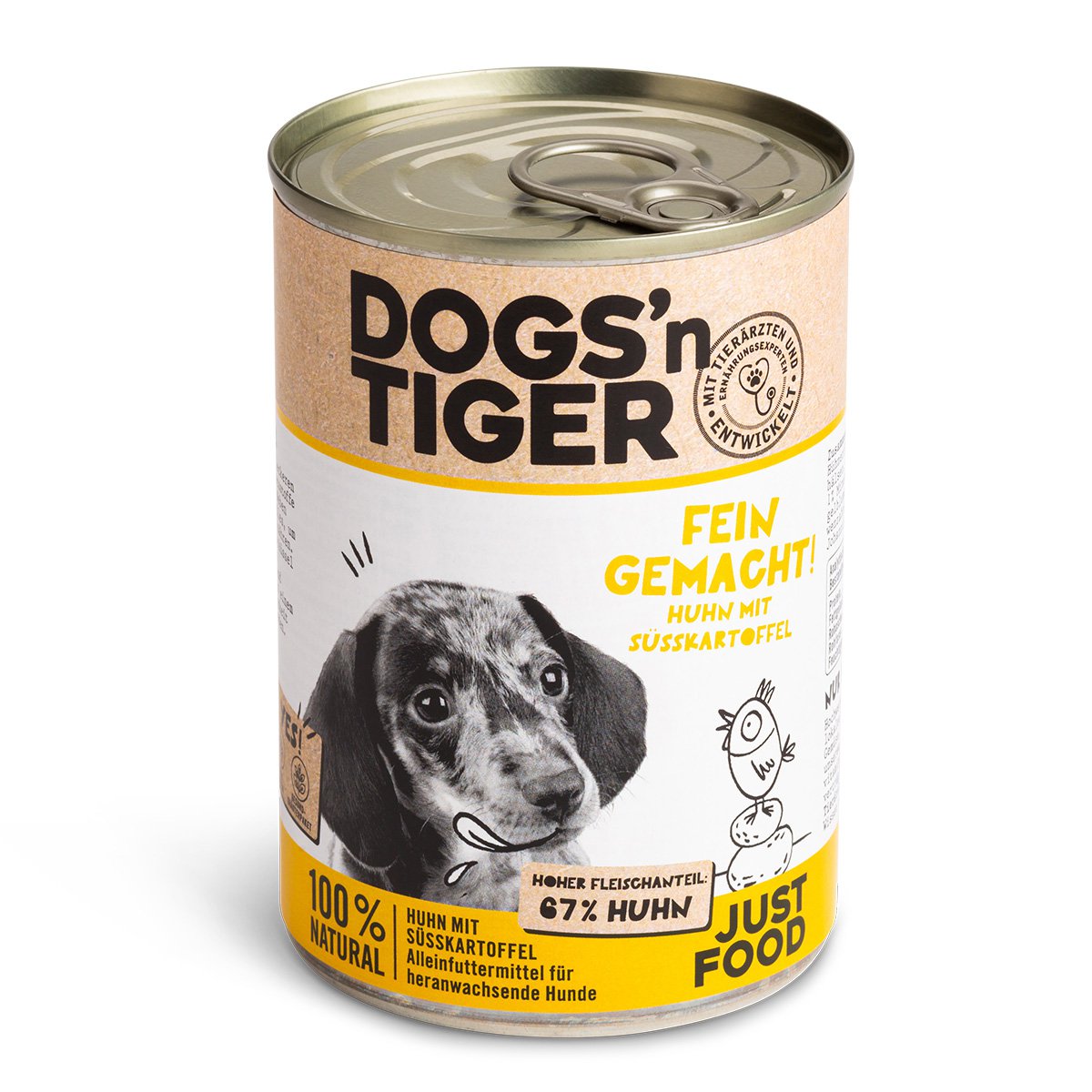 Dogs’n Tiger Junior, Welpen Premium Hundefutter, Nassfutter, Getreidefrei, Fein Gemacht, Huhn & Süßkartoffel
