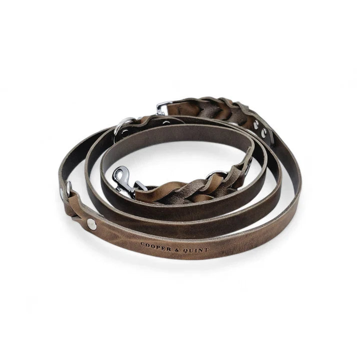 Verstellbares gedrehtes Hundehalsband aus Leder – Stone
