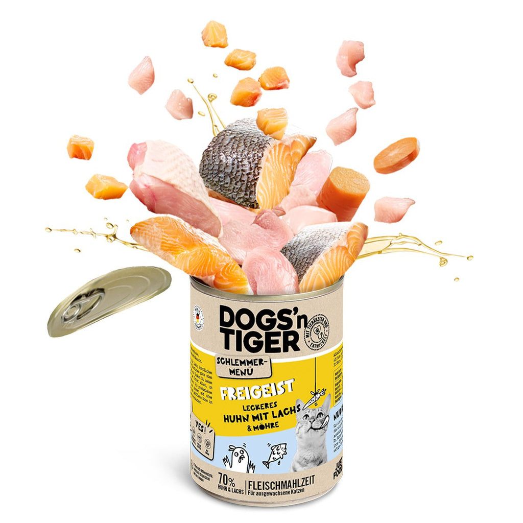 Dogs’n Tiger Adult, Katzenfutter, Freigeist, Katzen Nassfutter, Getreidefrei, Huhn, Lachs & Karotte