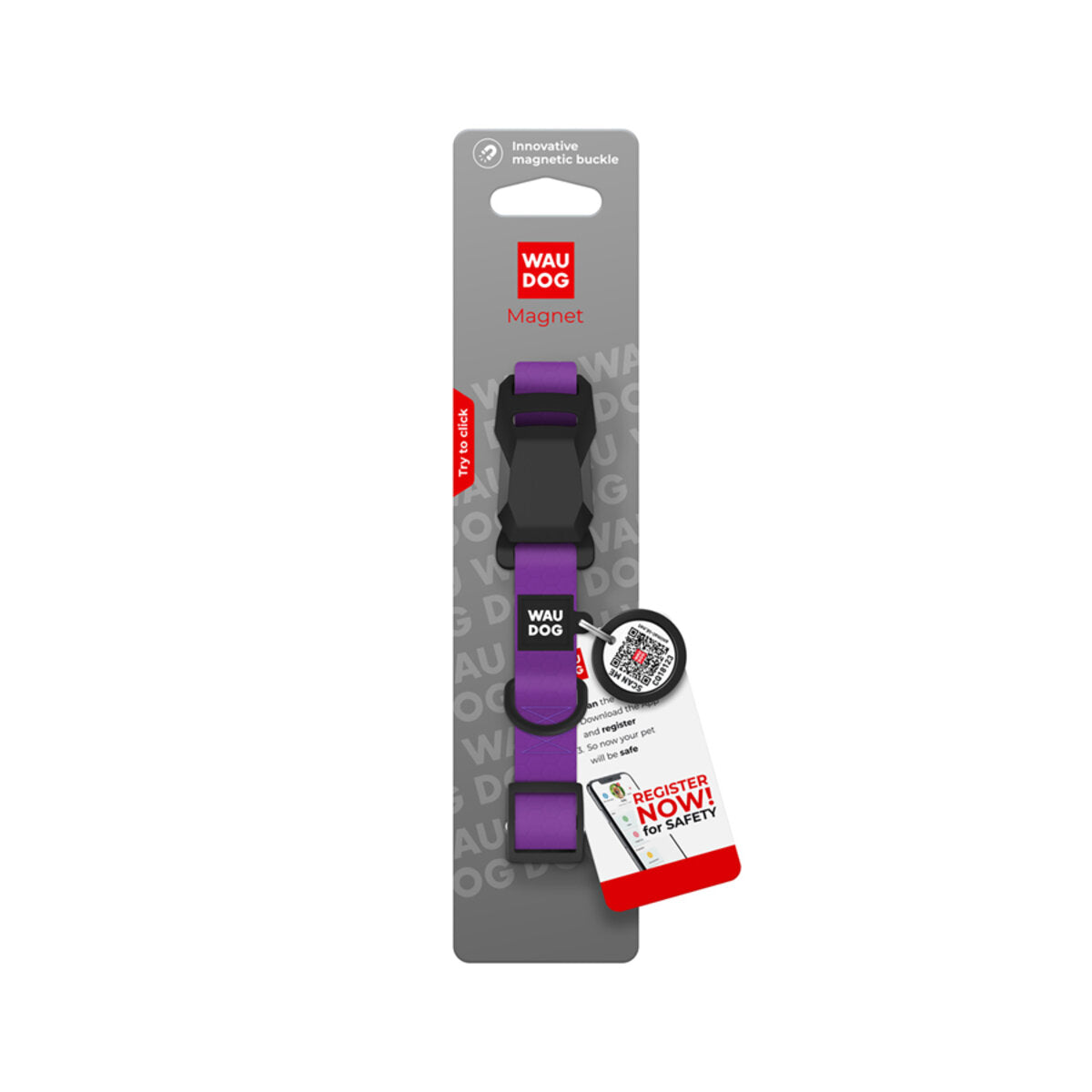 WAUDOG Magnet Dog Collar with QR Passport - Purple