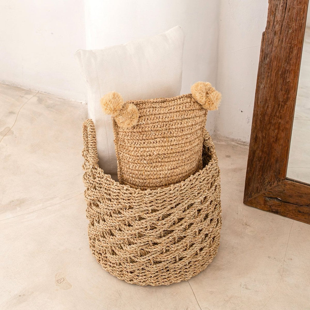 Cesta Grande de Almacenamiento de Fibra Natural Tejida – Cesto Redondo de Lavandería y Decorativo (2 Tamaños)