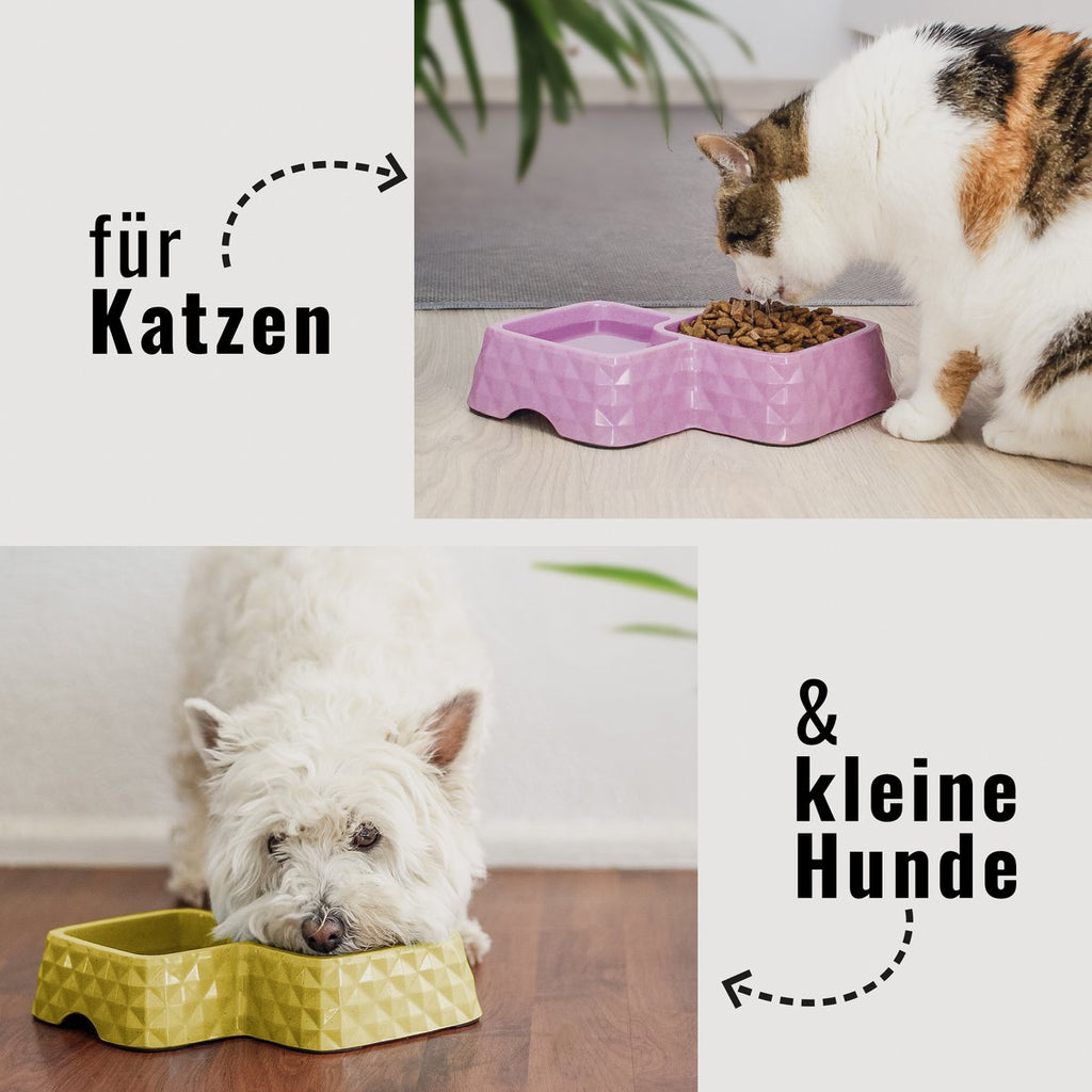 Bamboo Double Bowl for Cats & Small Dogs