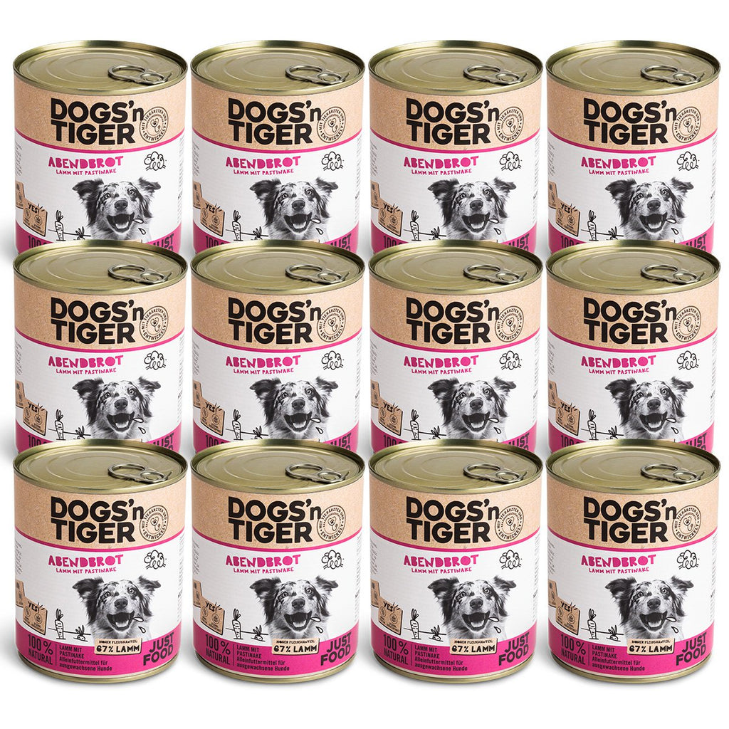 Dogs’n Tiger Adult Premium Hundefutter, Abendbrot, Nassfutter, Getreidefrei, Lamm, Pastinake & Gesund-Kräuterpaket