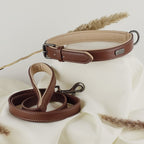 Hundehalsband- und Leinen-Set – Veganes Leder Braun & Beige