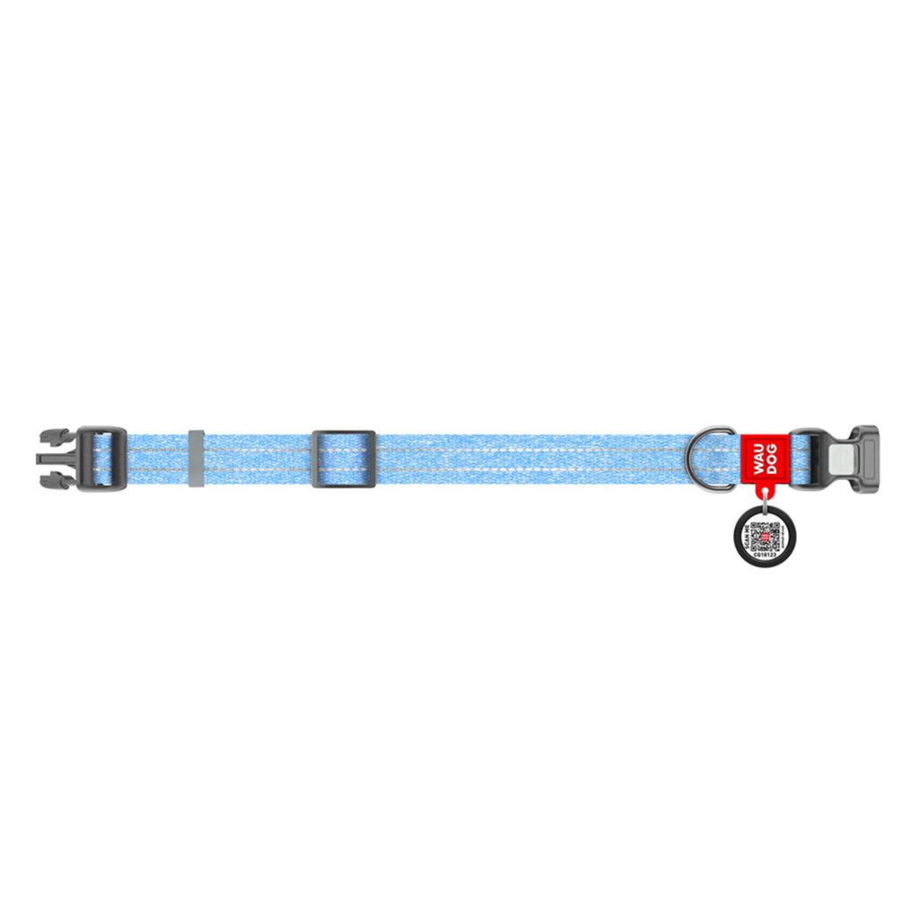WAUDOG Re-cotton Reflective Dog Collar with QR Passport - Blue