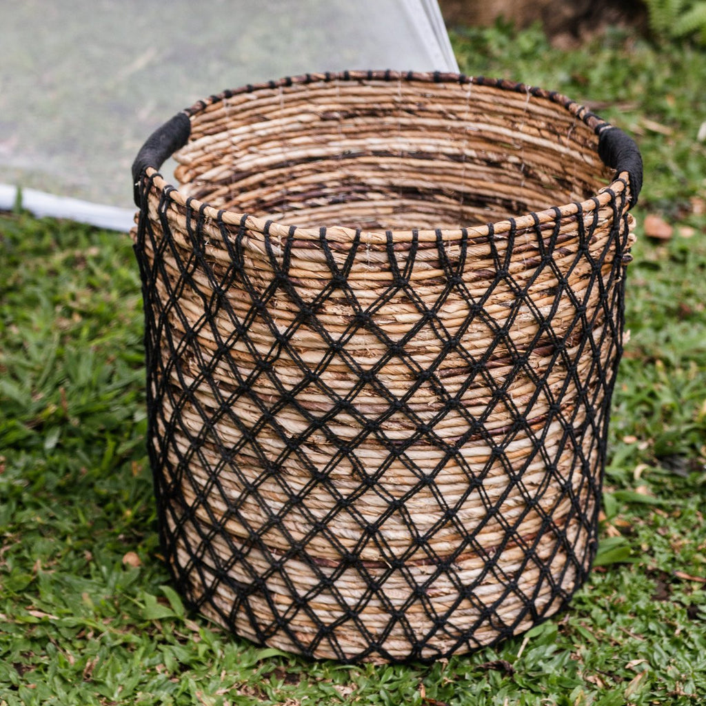 Cesta de almacenamiento de fibra de plátano negra – Cesta para ropa sucia y plantas (3 tamaños)