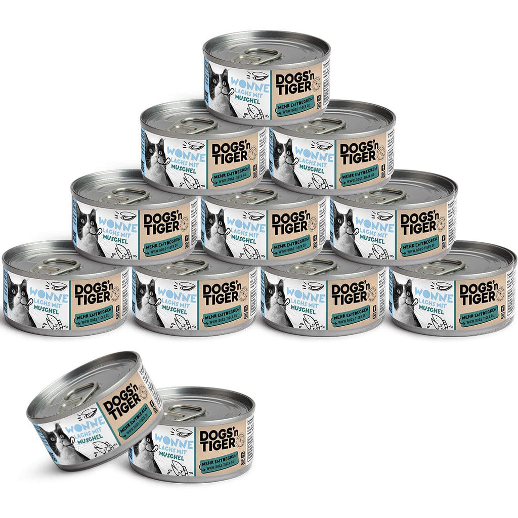 Dogs’n Tiger Adult, Premium Katzenfutter, Wonne, Nassfutter, Getreidefrei, Lachs & Muscheln