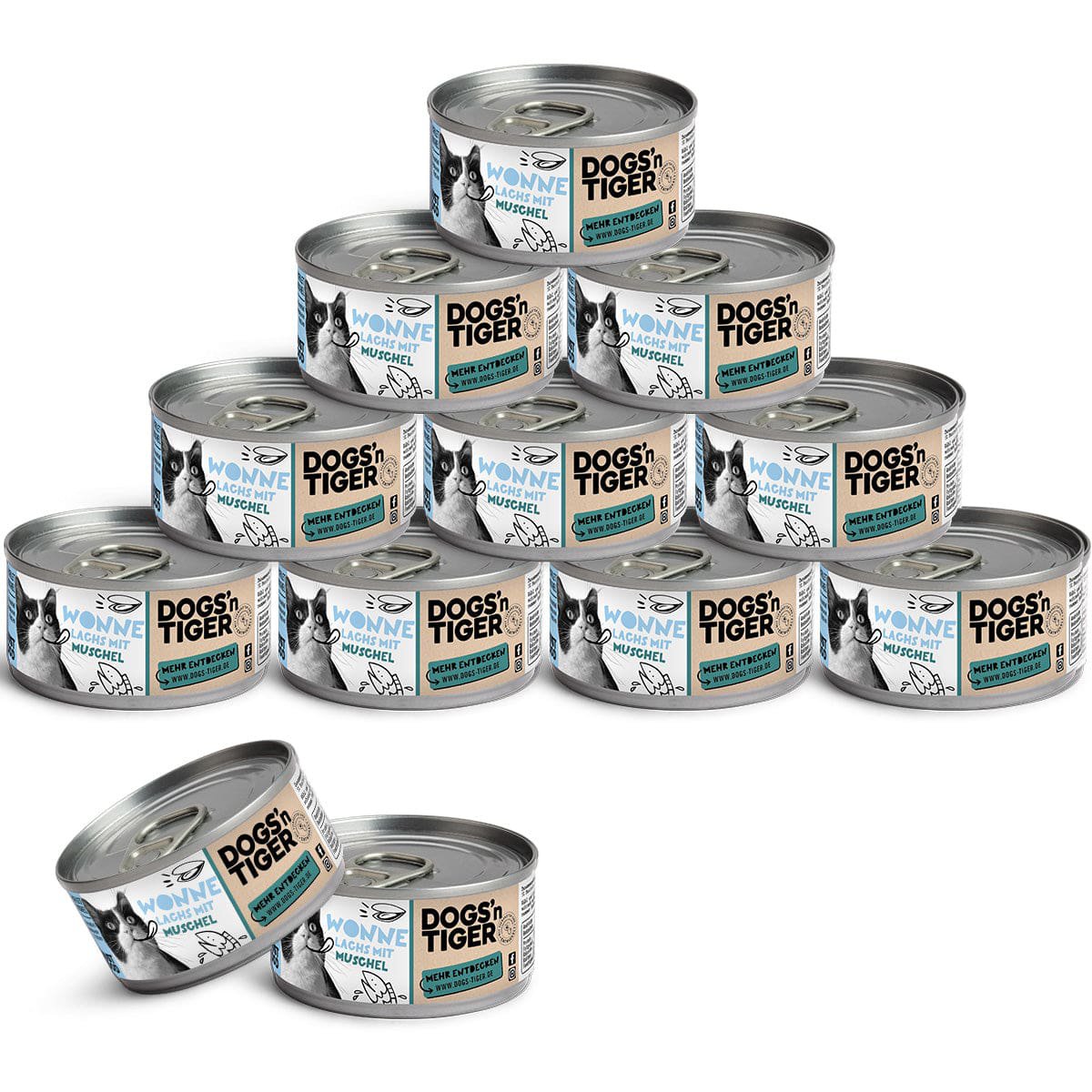 Dogs’n Tiger Adult, Premium Katzenfutter, Wonne, Nassfutter, Getreidefrei, Lachs & Muscheln
