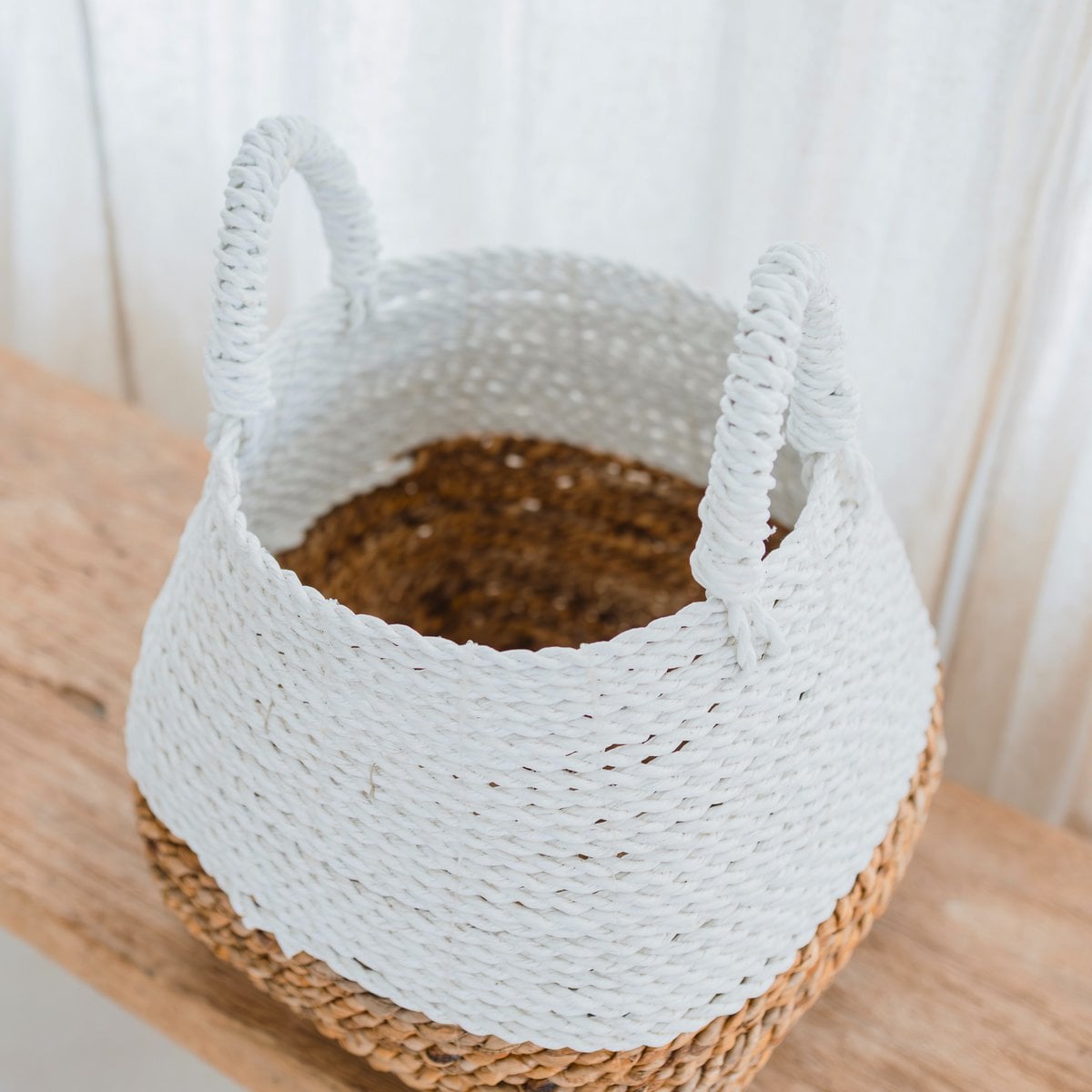 Cesta de almacenamiento de fibra de plátano blanca – Cesta de lavandería y estante bohemia cuadrada (3 tamaños)